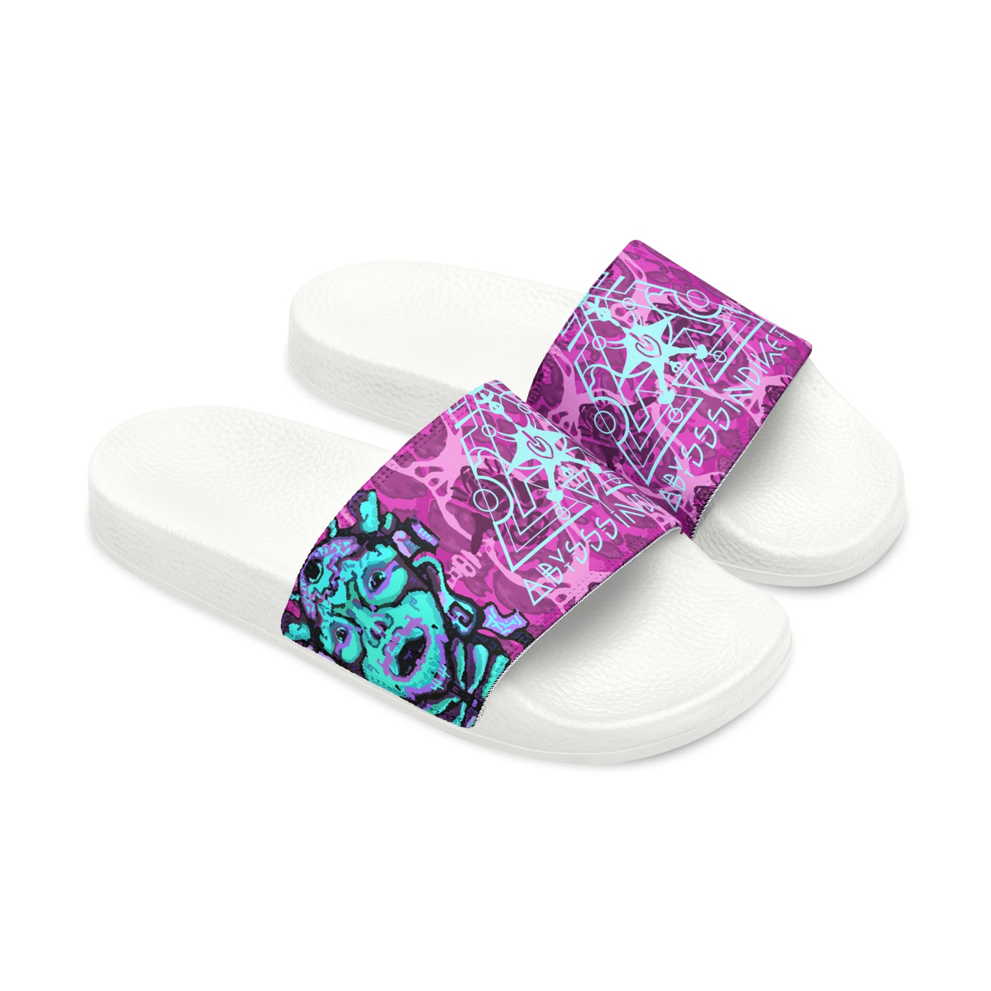 Cosmic Maya Slide Sandals, Raspberry Turquoise