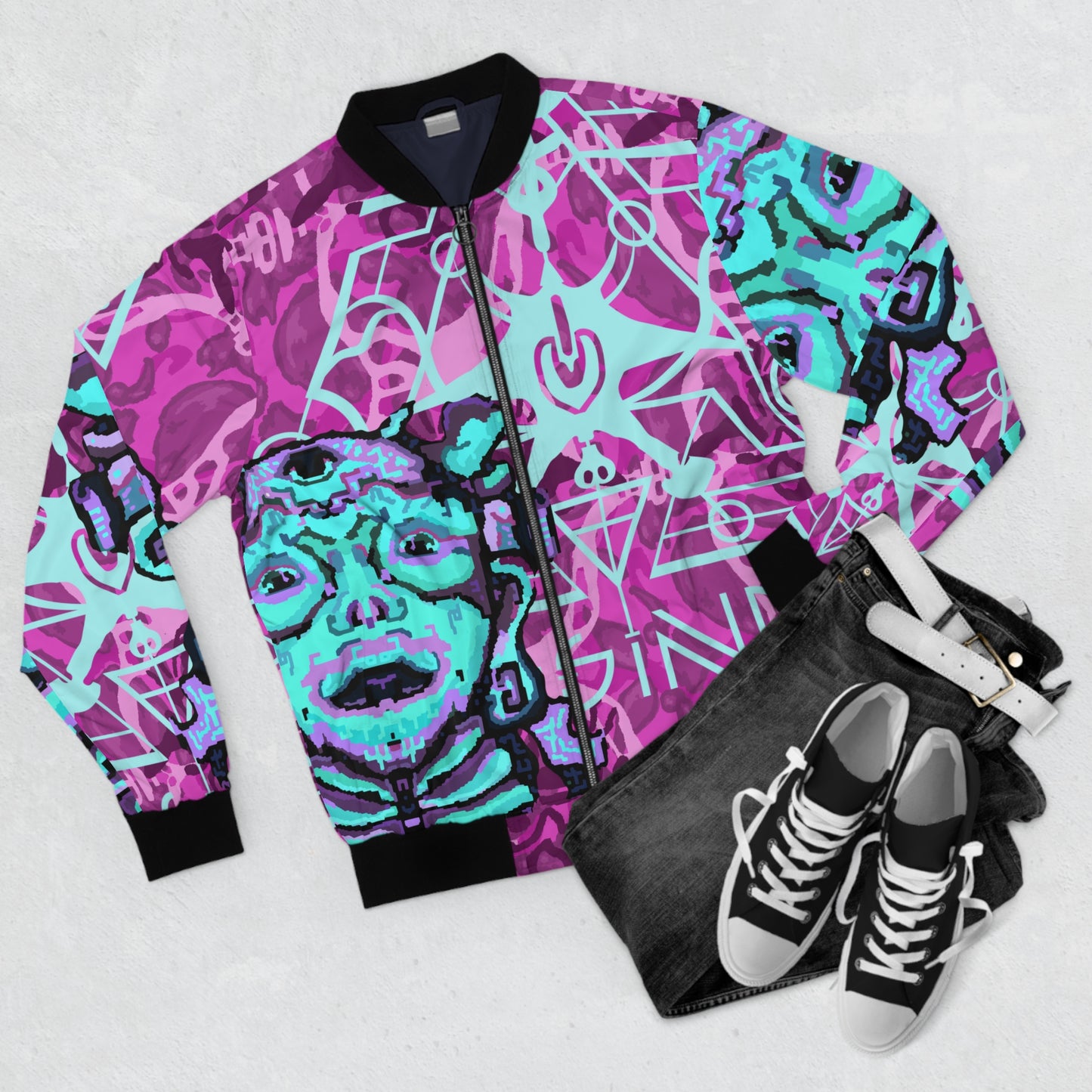 Cosmic Maya Bomber Jacket, Raspberry and Turquoise