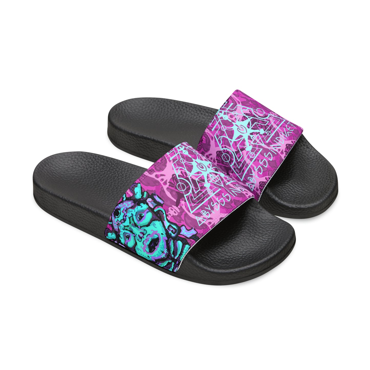 Cosmic Maya Slide Sandals, Raspberry Turquoise